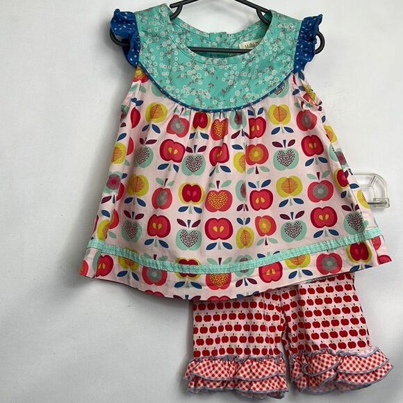 Matilda Jane Apple print tunic and ruffled short bundle EUC size 4 - Picture 1 of 15